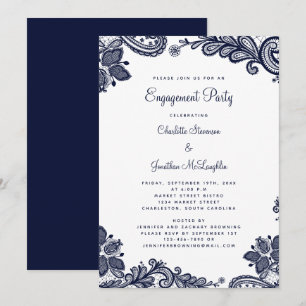Invitation Élégant Romantique Fête de Fiançailles Dentelle Bl