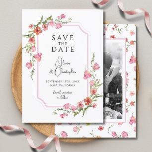 Invitation Élégant Romantique Floral Photo Enregistrer La Dat