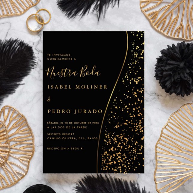 Invitation Élégant Romantique Gold Nuestra Boda Mariage espag (Créateur téléchargé)