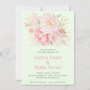 Invitation Élégant Romantique Rose Floral Vert Clair Mariage