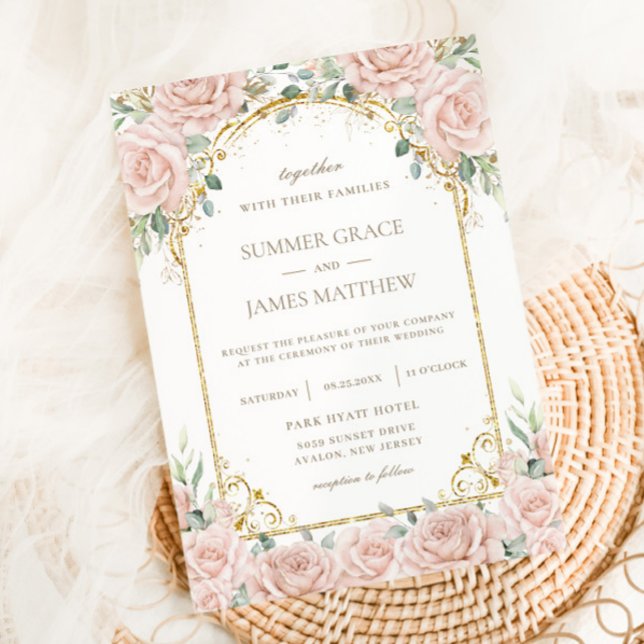Invitation Élégant Romantique Soft Blush Rose Floral Mariage (Créateur téléchargé)