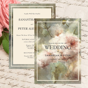 Invitation Elégant Rose antique, Aquarelle rose douce Floral