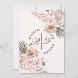 Invitation Elégant rose Aquarelle Floral Monogram Mariage