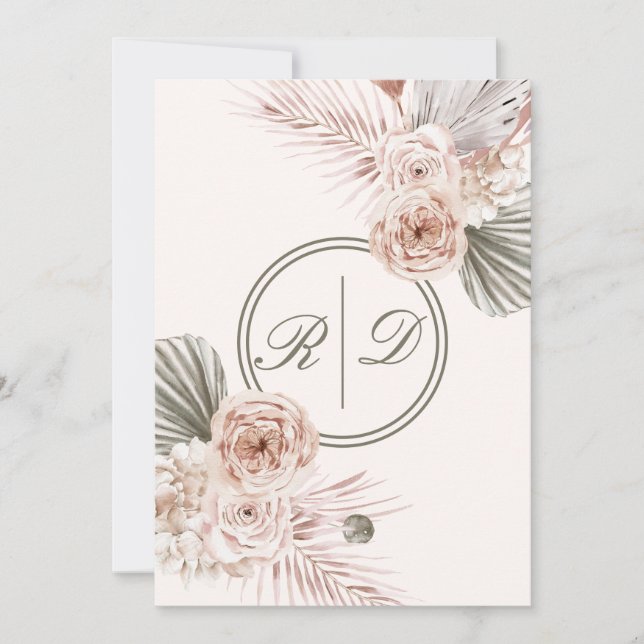 Invitation Elégant rose Aquarelle Floral Monogramme Mariage d (Devant)