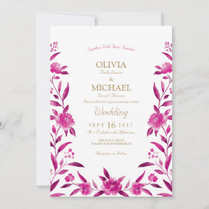 Invitation Elégant rose Aquarelle florale Chinoiserie Mariage