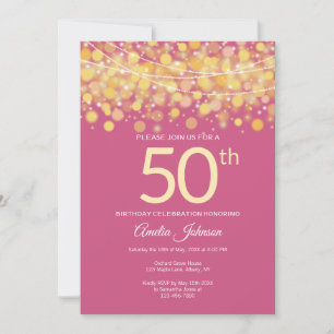 Invitation Elégant rose avec aurore aurifère 50e anniversaire