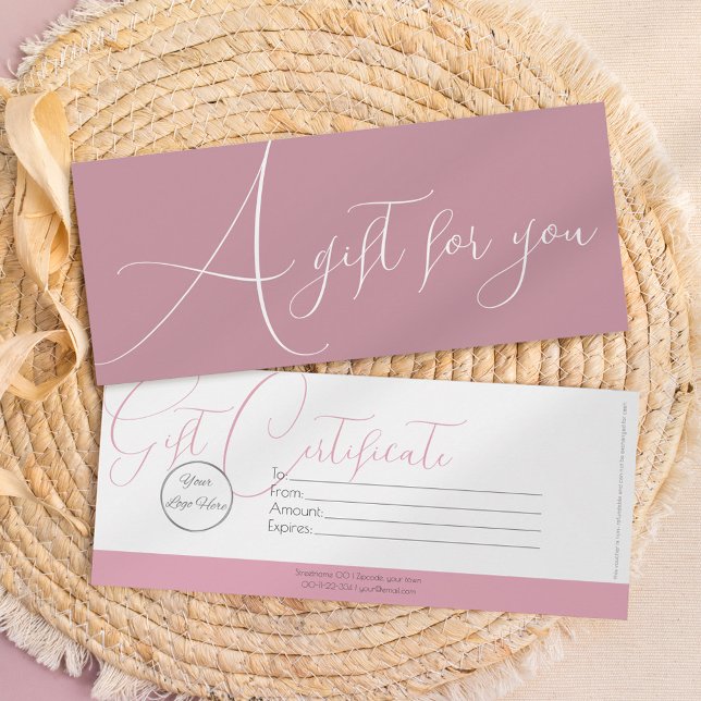 Invitation Élégant rose avec logo féminin certificat cadeau (Créateur téléchargé)