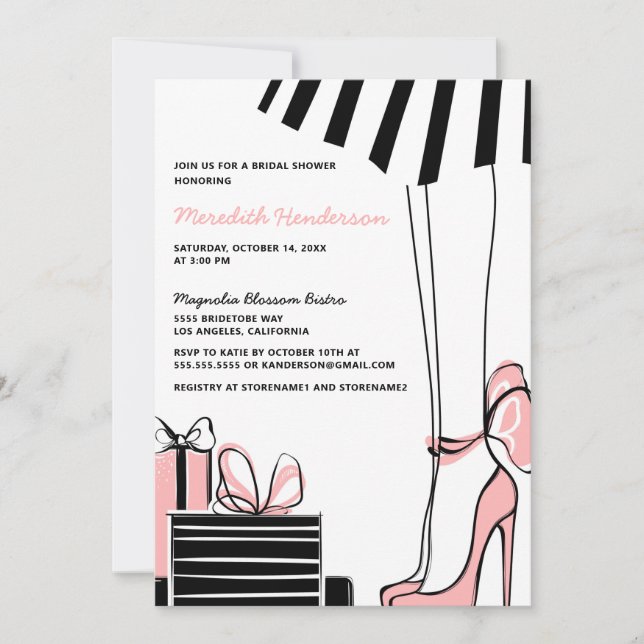 Invitation Elegant Rose Black Douche nuptiale (Devant)