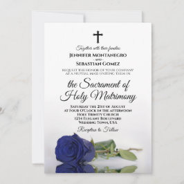 Invitation Élégant Rose bleu marine Mariage catholique modern
