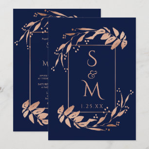 Invitation Elégant Rose bleu marine Mariage de houillère or