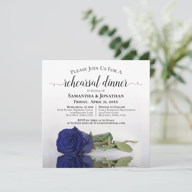 Invitation Élégant Rose bleu marine Répétition et dîner Maria (Debout devant)