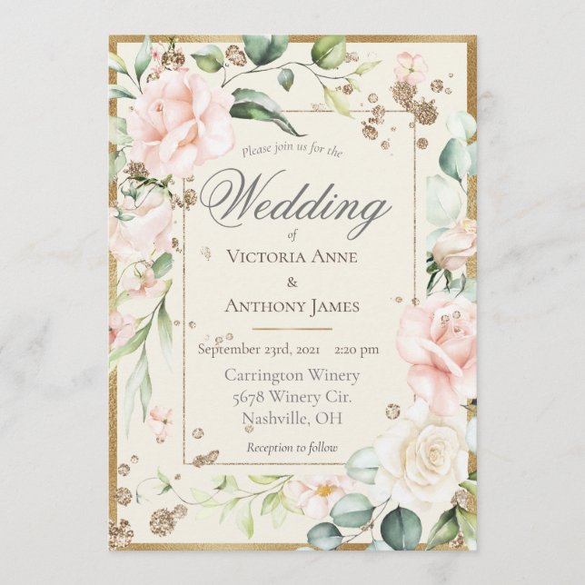 Invitation Elégant rose bleu rose Aquarelle FloraL Mariage (Devant)