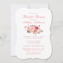 Élégant rose Blush Floral Fête des mariées Invitat