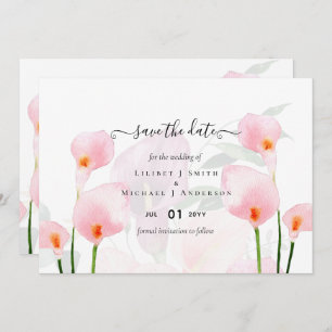 Invitation Elégant rose Calla Lily Mariage Date de sauvegarde