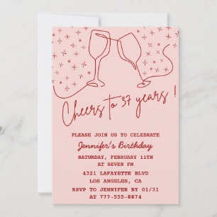 Invitation Élégant rose Cheers Champagne 37e anniversaire