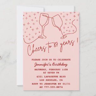 Invitation Élégant rose Cheers Champagne 87e anniversaire