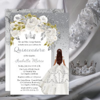 Élégant Rose d'argent blanc Floral Quinceañera