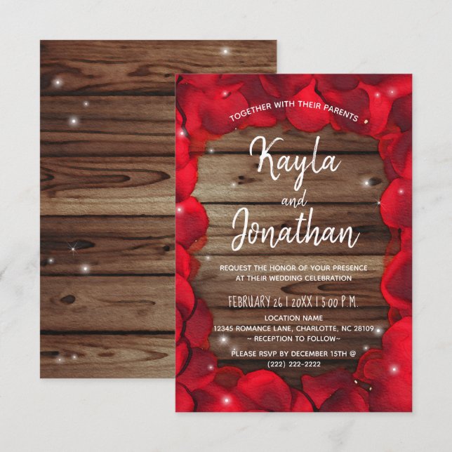 Invitation Élégant Rose de bois Pétales Pays Mariage rustique (Devant / Derrière)