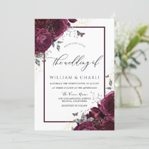 Invitation Élégant Rose de Bourgogne Automne Mariage d'automn