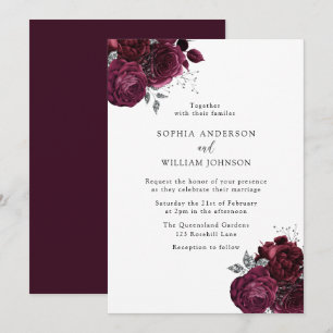 Invitation Élégant Rose de Bourgogne moderne Mariage floral