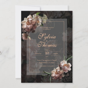 Invitation Élégant Rose de Moody foncé or Mariage floral