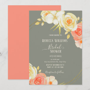 Invitation Elégant Rose de pêche Aquarelle & Sage Vert floral