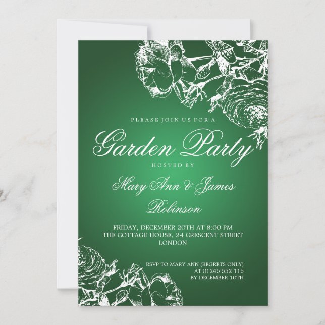 Invitation Élégant Rose du Garden Party Green (Devant)