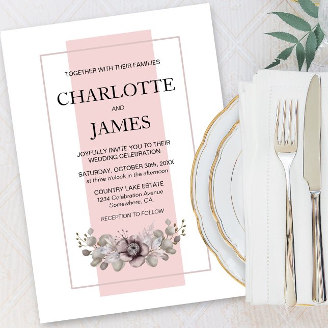 Invitation Elégant Rose Dusty avec Mariage Feuille Eucalyptus (Créateur téléchargé)