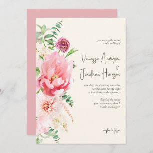 Invitation Élégant Rose Dusty Blush Ivory Floral Script