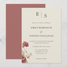 Invitation Élégant Rose Dusty Floral Monogramme