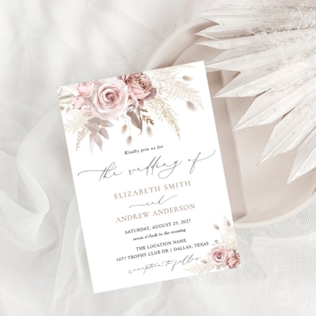 Invitation Élégant Rose Dusty Mariage Floral (Créateur téléchargé)