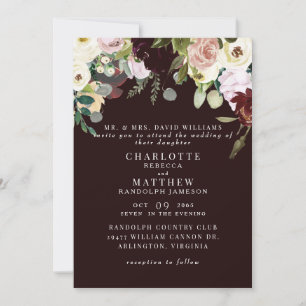 Invitation Elégant Rose Dusty & Mariage Floral Bourgogne