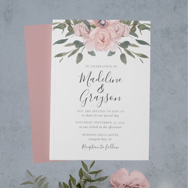 Invitation Élégant Rose Dusty moderne Mariage floral (Créateur téléchargé)