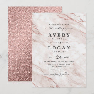 Invitation Elégant Rose Dusty rose marbre et Mariage Parties 