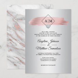 Invitation Elégant rose Dusty Rose or marbre Mariage argent