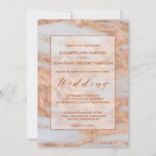 Invitation Élégant Rose en cuivre or marbre Parties scintilla