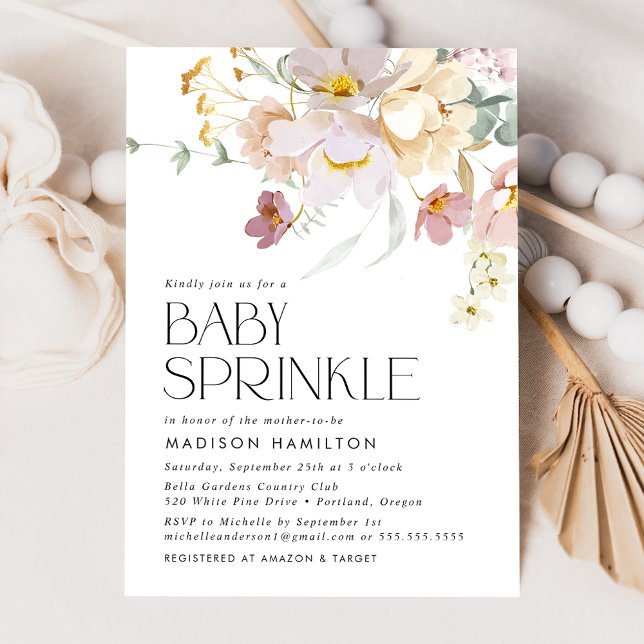 Invitation Élégant rose et crème Floral Baby Sprinky (Créateur téléchargé)
