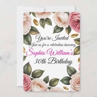 Invitation Élégant rose et ivoire Rose Anniversaire Invitatio