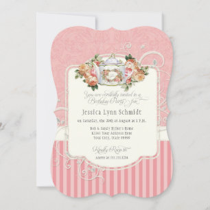 Invitation Elégant Rose fête d'anniversaire Tea Party Waterco