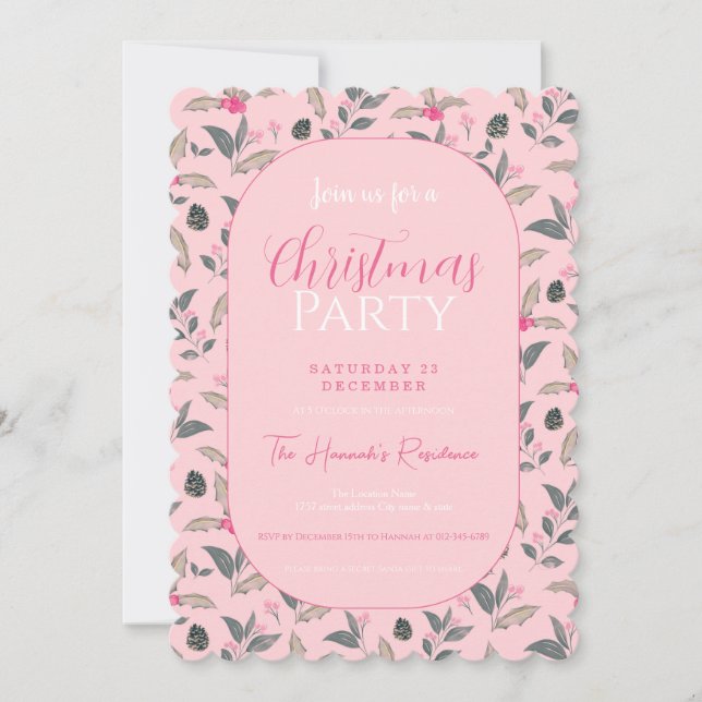 Invitation Elégant rose Fleur d'hiver Aquarelle Noël (Devant)