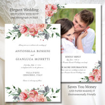 Elégant rose Fleurs Photo RSVP Mariage