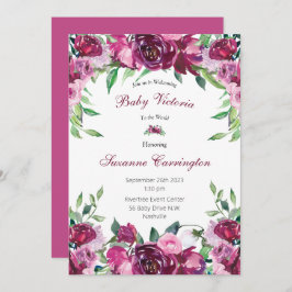 Invitation Élégant rose floral bébé fille Script bébé