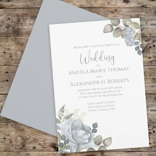 Invitation Elégant Rose floral bleu pâle