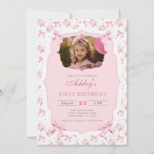 Invitation Elégant rose floral et de la fille de la corneille
