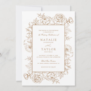 Invitation Élégant Rose Floral Frame Gold Mariage