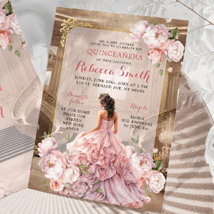 Invitation Elégant rose Floral Grand Palais Royal Quinceañera