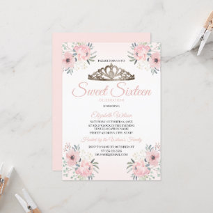 Invitation Élégant Rose Floral Or Blush Pink 2 Sweet 16