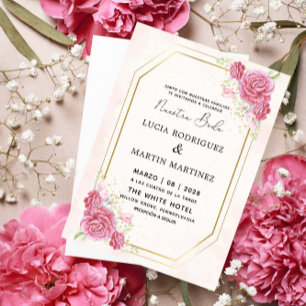 Invitation Élégant rose Floral Or espagnol Nuestra Boda