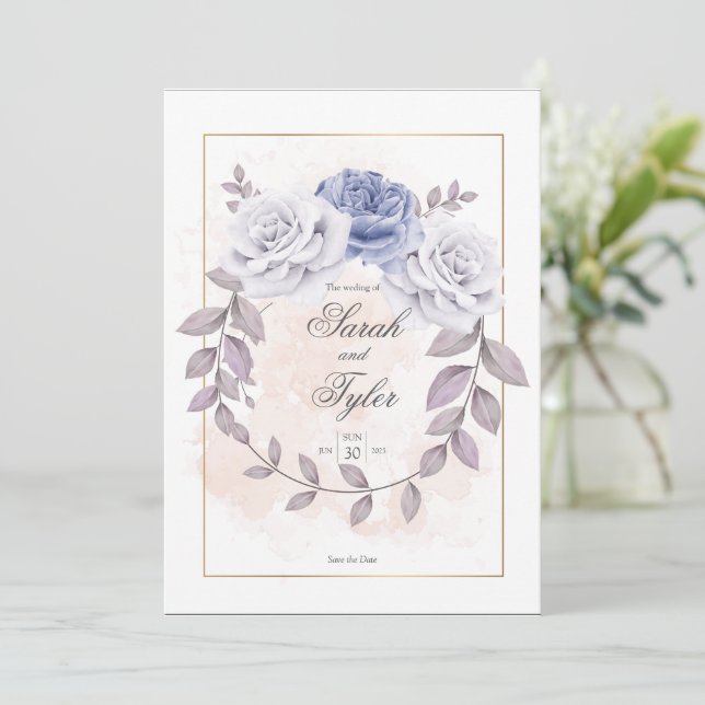 Invitation Élégant Rose floral romantique Mariage aquarelle (Debout devant)