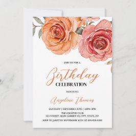 Invitation Elégant Rose Floral Rouge Orange